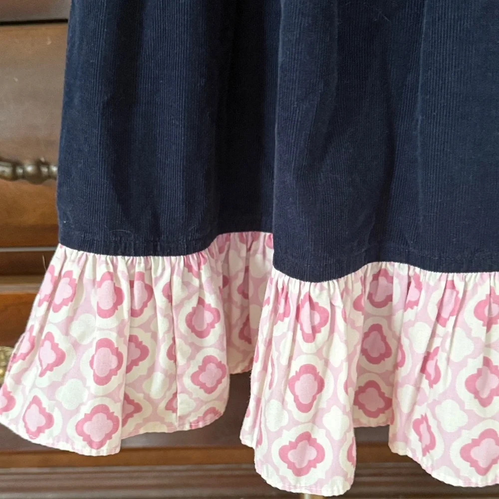 Shrimp & Grits Kids Elephant Applique Smocked Dress Girls 6 Navy Pink Tie Back B